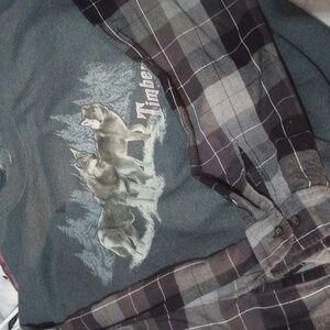 4X New Upcycled One of a kind  Sweatshirt & Flannel chest 27 across L 27 Shirt